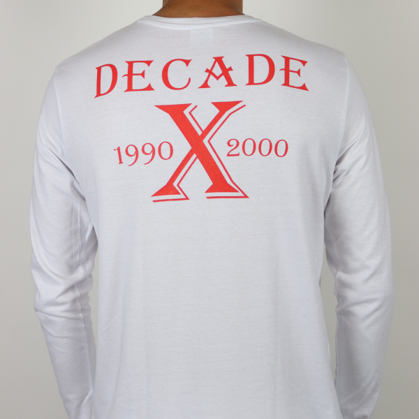 White Decade longsleeve with red print